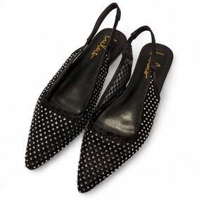 NWOT Lulus Olwen rhinestone slingback black pointed toe flats
